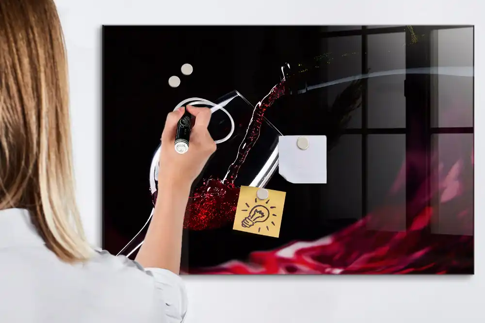 Tablă magnetică din sticlă cu model pahar de vin