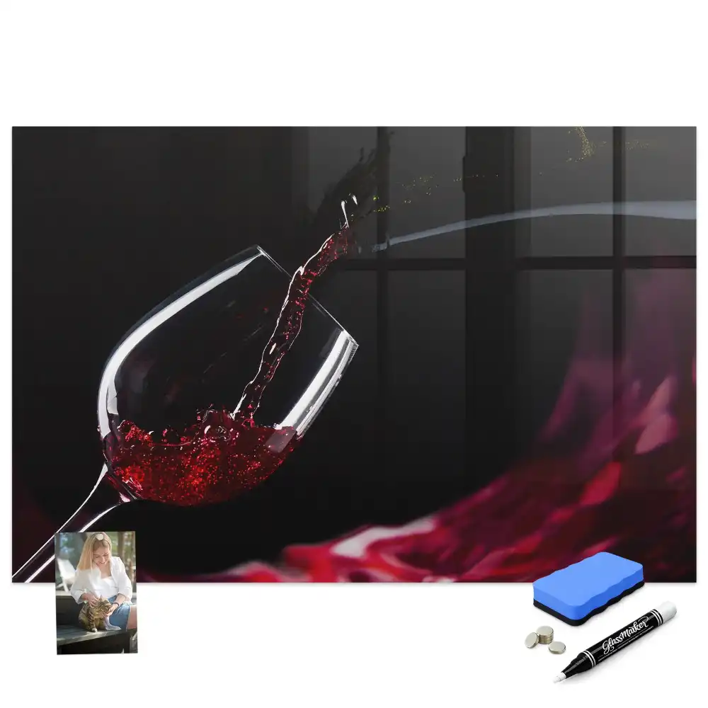 Tablă magnetică din sticlă cu model pahar de vin