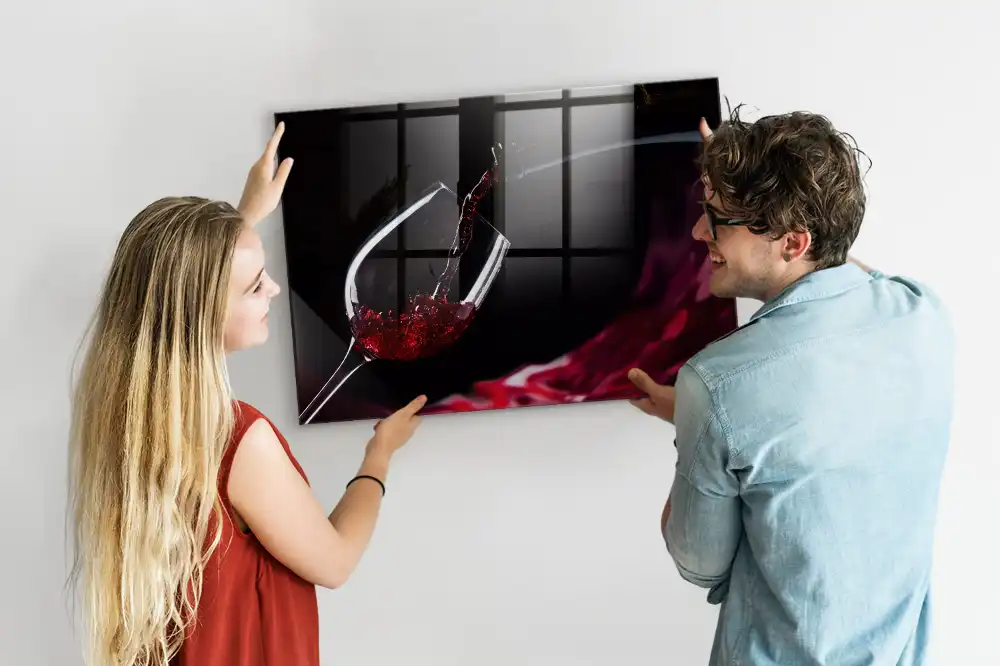 Tablă magnetică din sticlă cu model pahar de vin