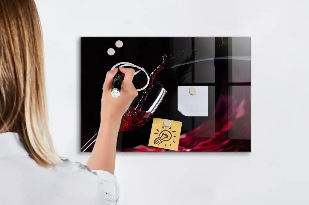 Tablă magnetică din sticlă cu model pahar de vin