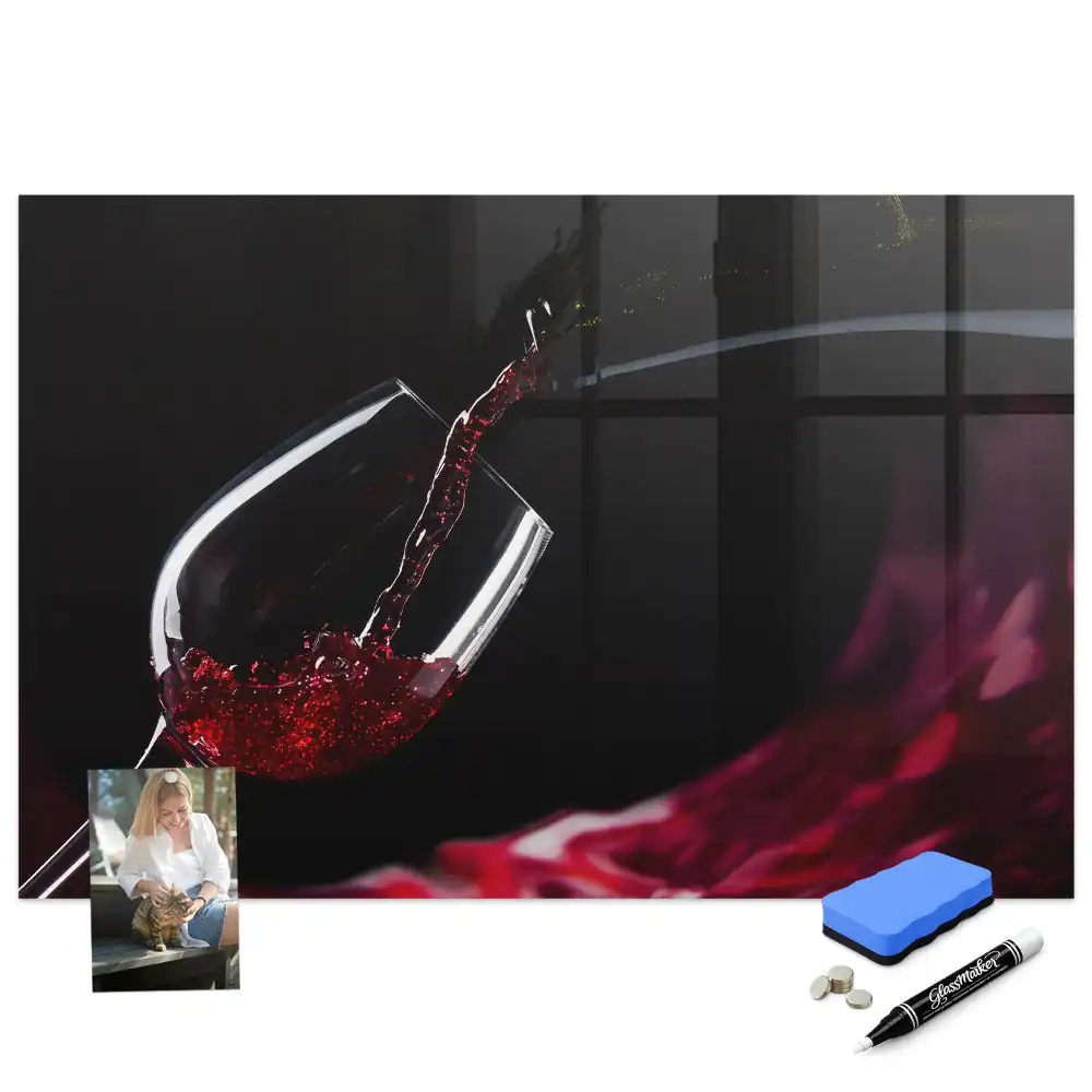 Tablă magnetică din sticlă cu model pahar de vin