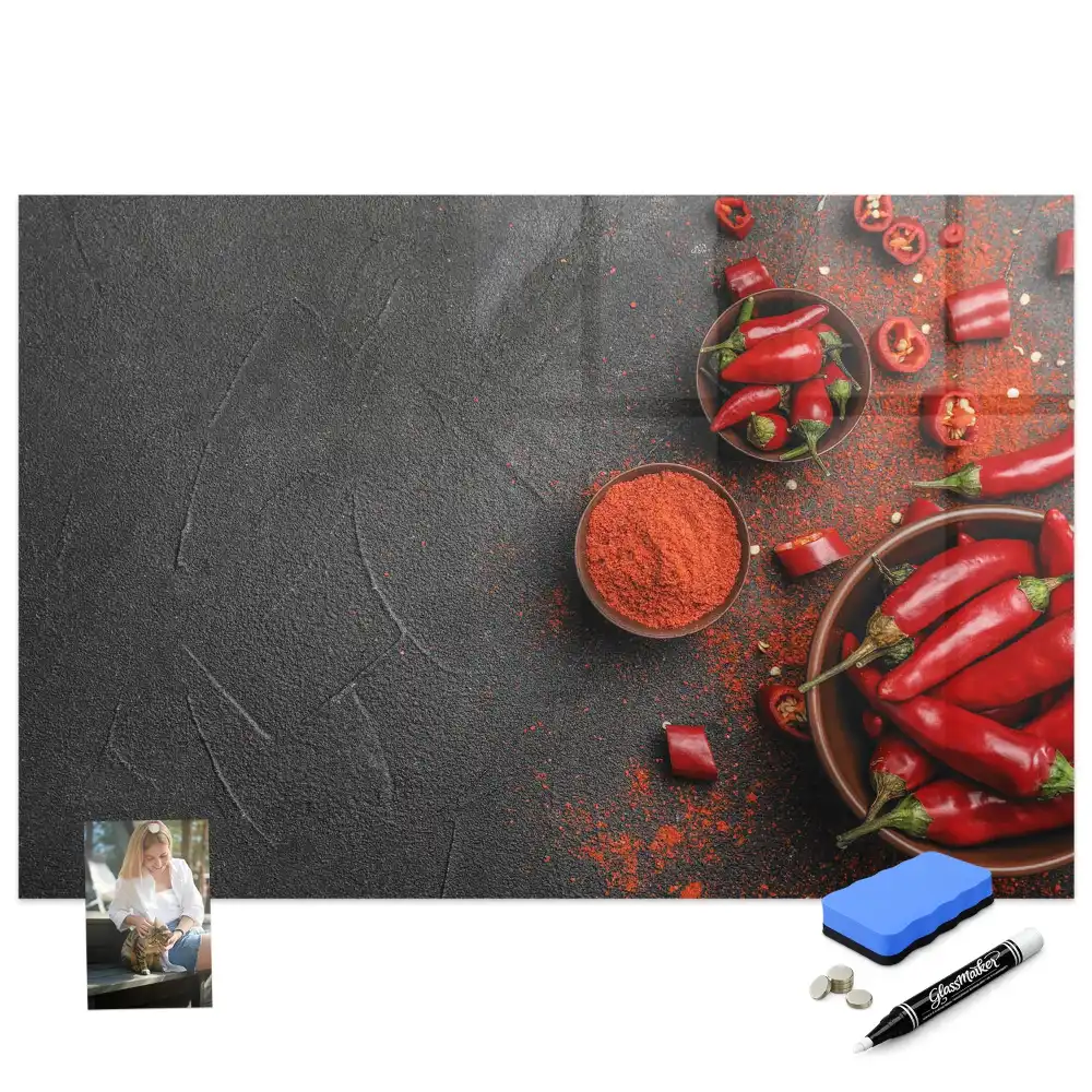 Tablă magnetică din sticlă cu design ardei iuți