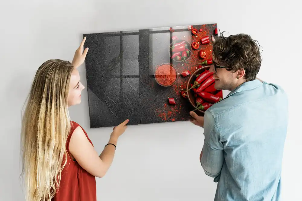 Tablă magnetică din sticlă cu design ardei iuți