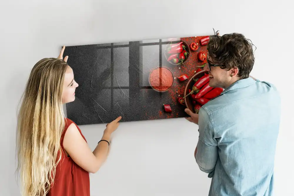 Tablă magnetică din sticlă cu design ardei iuți