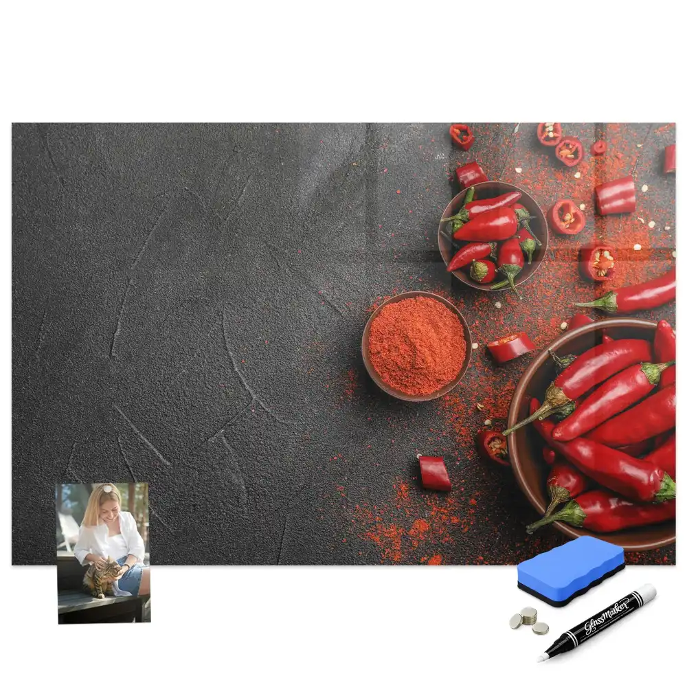 Tablă magnetică din sticlă cu design ardei iuți