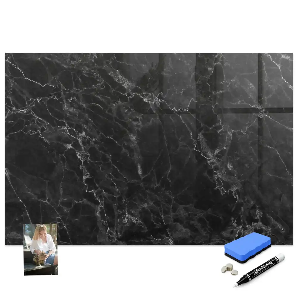 Tablă magnetică pentru marker cu design de marmură neagră
