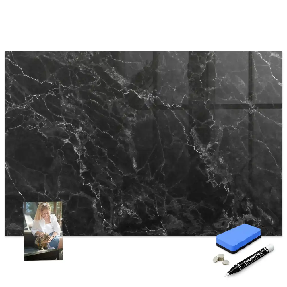 Tablă magnetică pentru marker cu design de marmură neagră