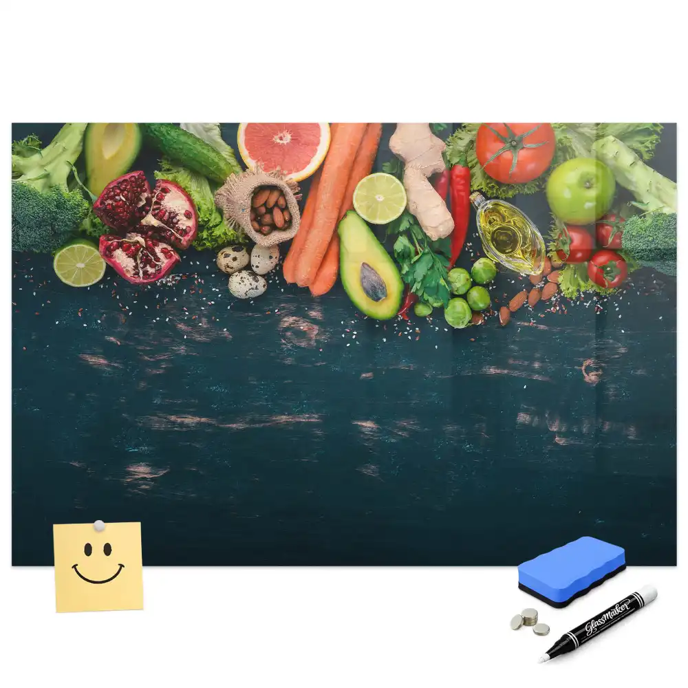 Tablă magnetică de perete cu imprimeu legume proaspete pe blat