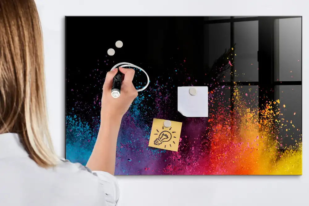 Tablă magnetică cu marker și design explozie colorată