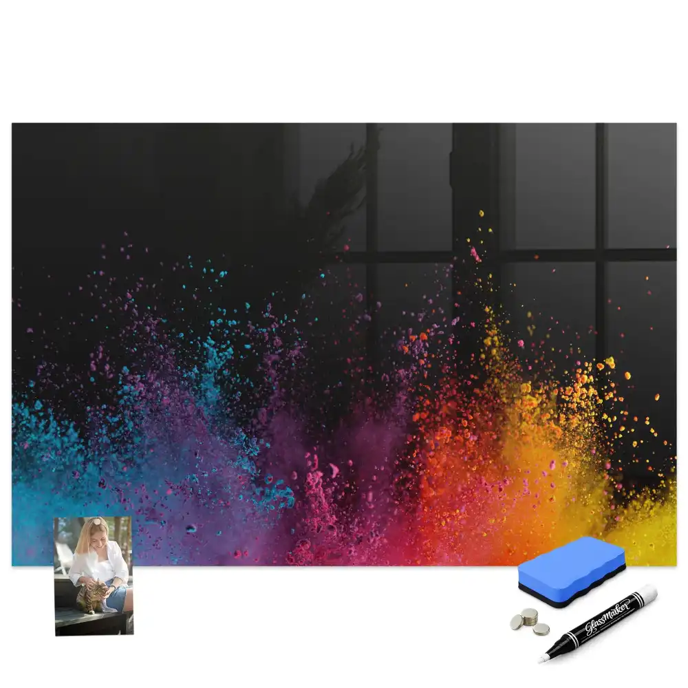 Tablă magnetică cu marker și design explozie colorată