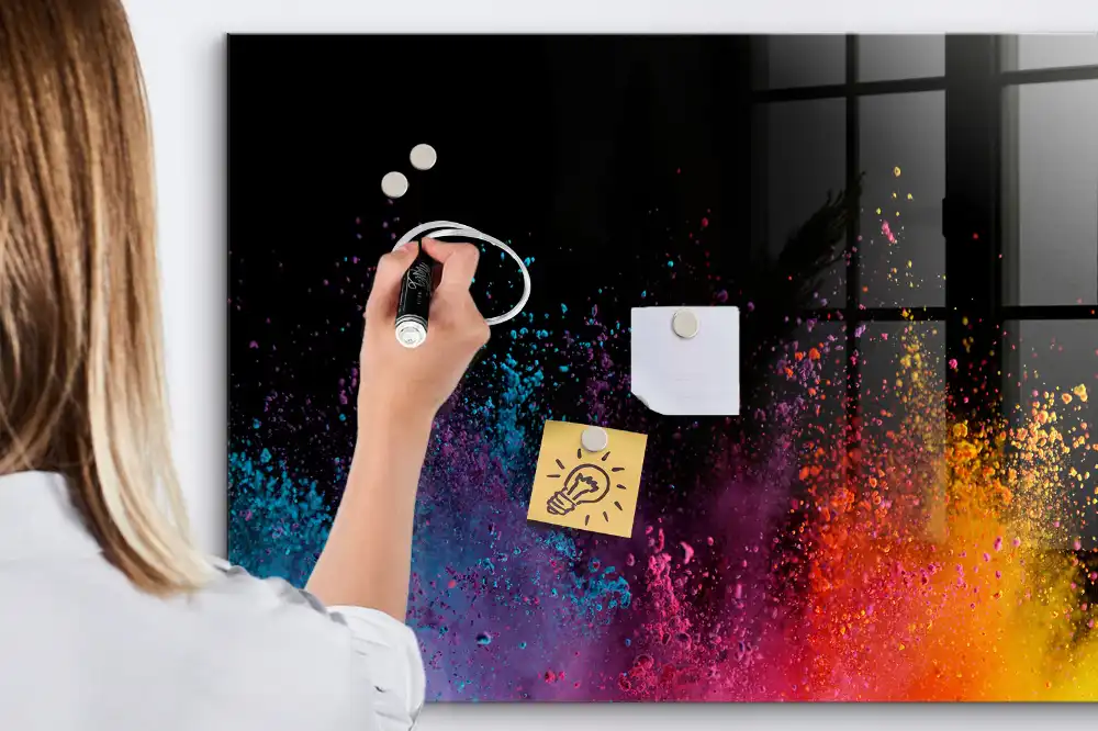 Tablă magnetică cu marker și design explozie colorată