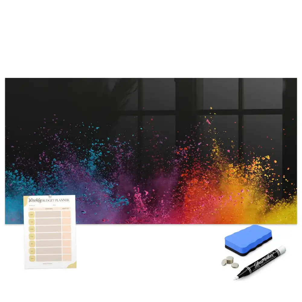Tablă magnetică cu marker și design explozie colorată