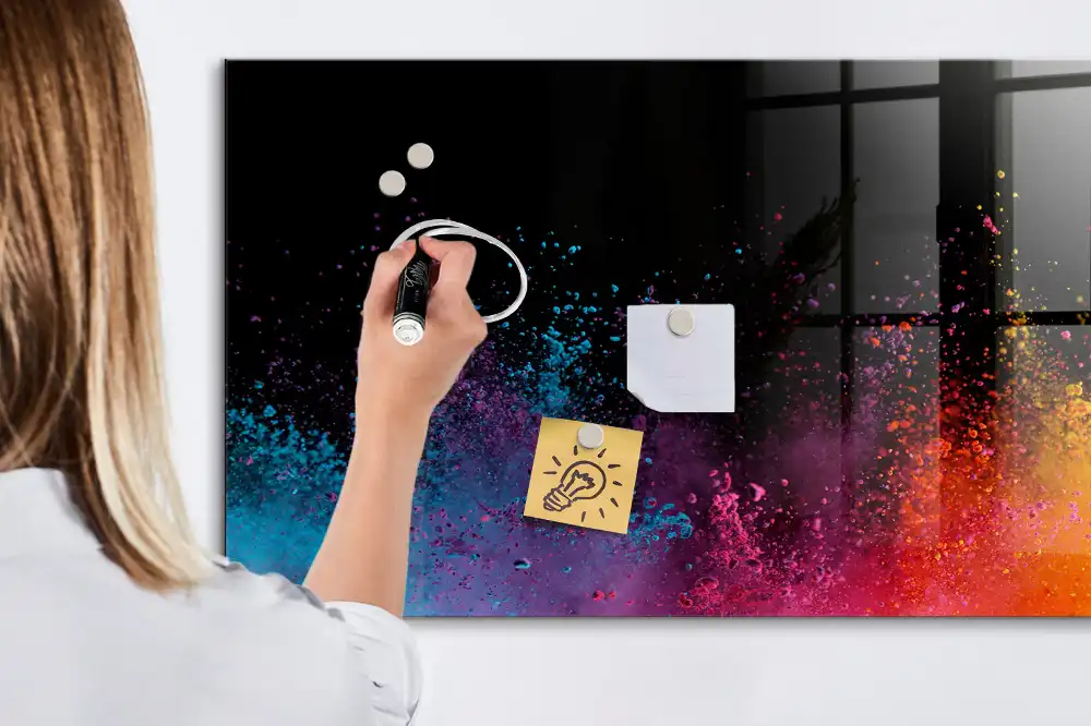 Tablă magnetică cu marker și design explozie colorată