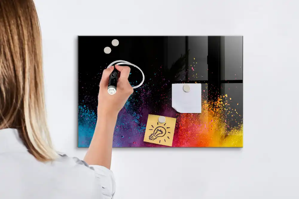 Tablă magnetică cu marker și design explozie colorată