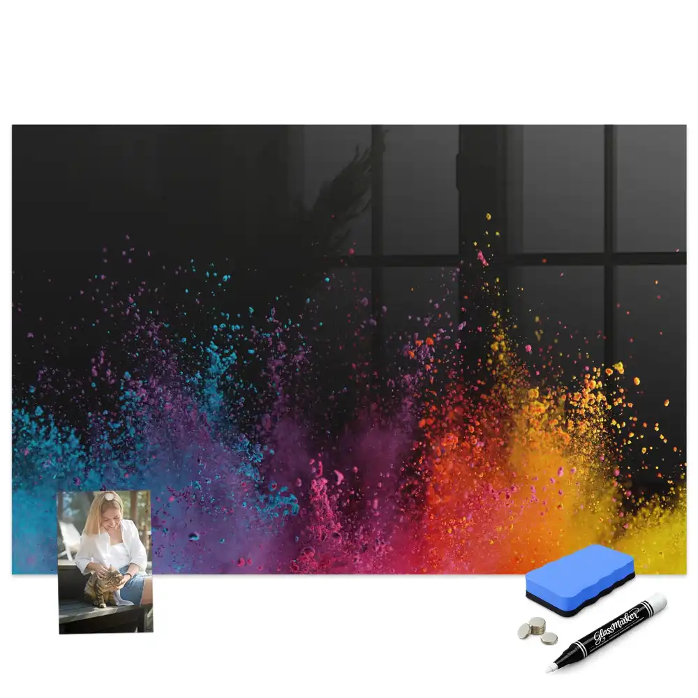 Tablă magnetică cu marker și design explozie colorată