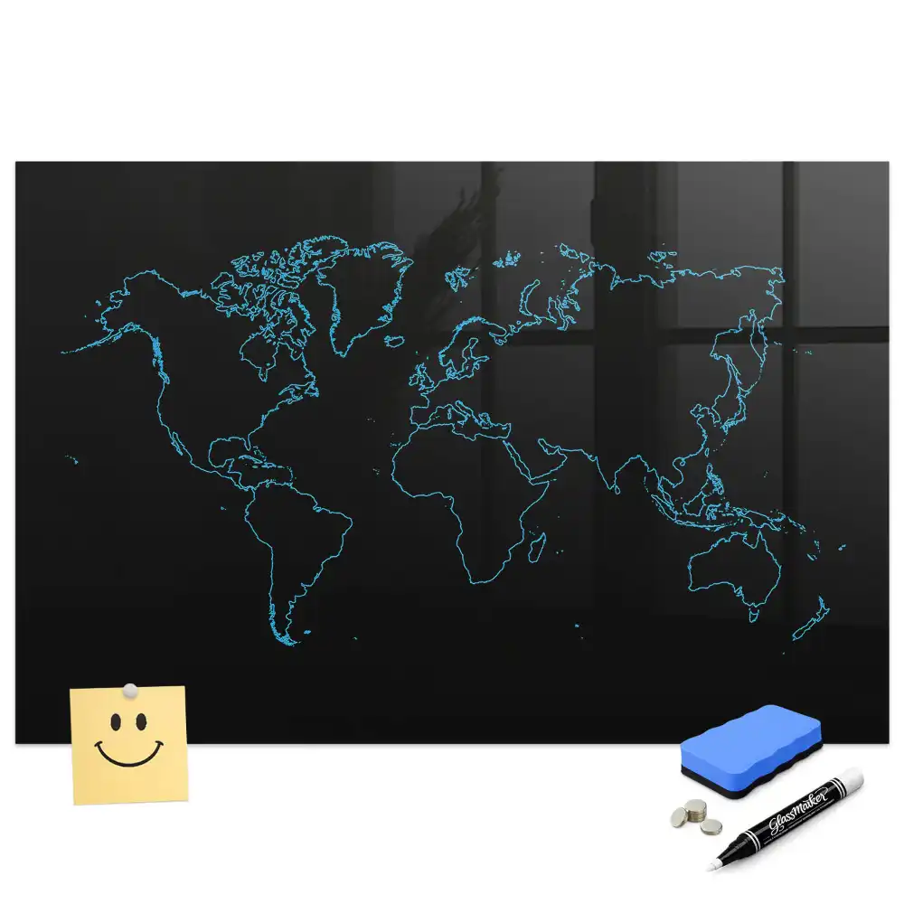 Tablă magnetică cu conturul hărții lumii pentru marker