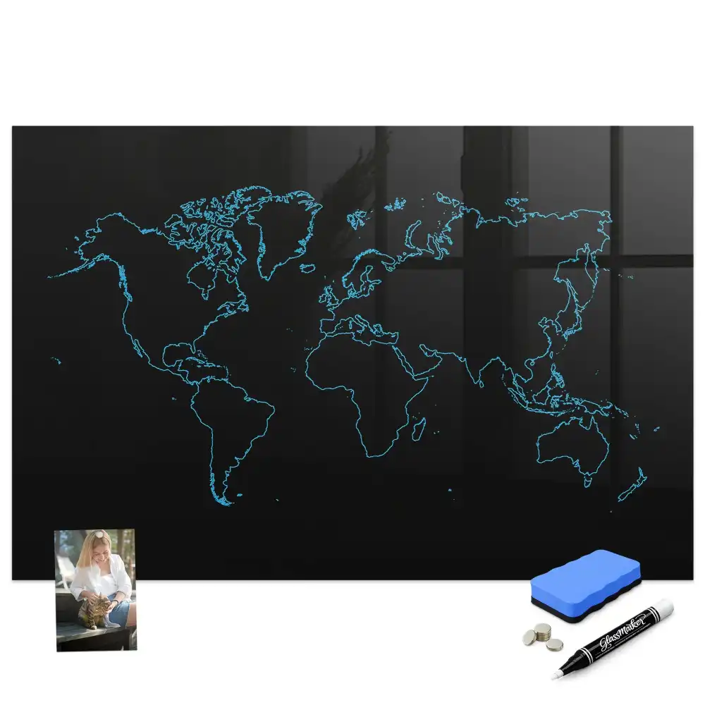 Tablă magnetică cu conturul hărții lumii pentru marker
