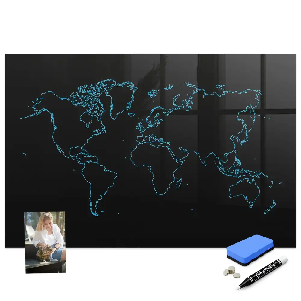 Tablă magnetică cu conturul hărții lumii pentru marker