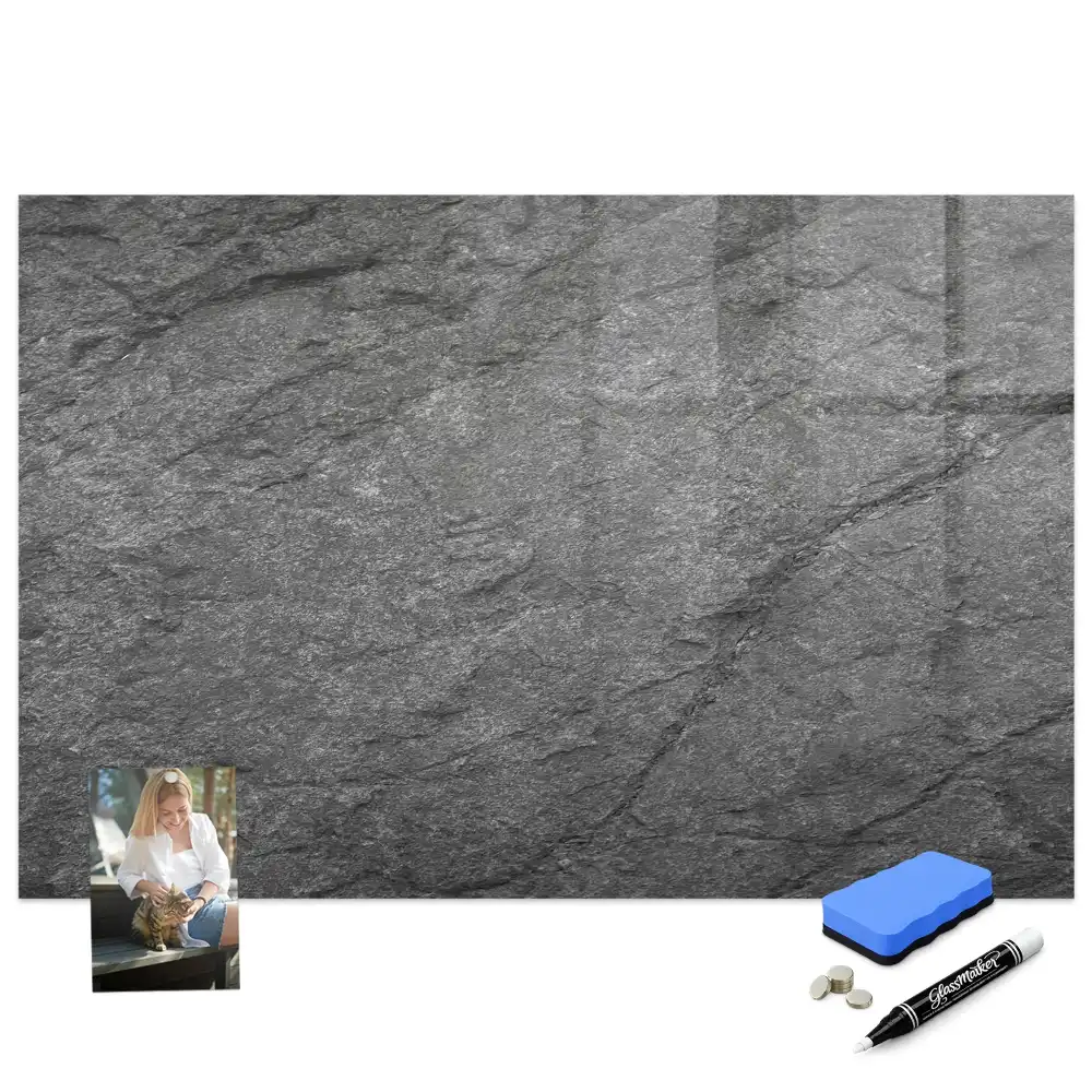 Tablă magnetică din sticlă cu aspect de rocă bazaltică
