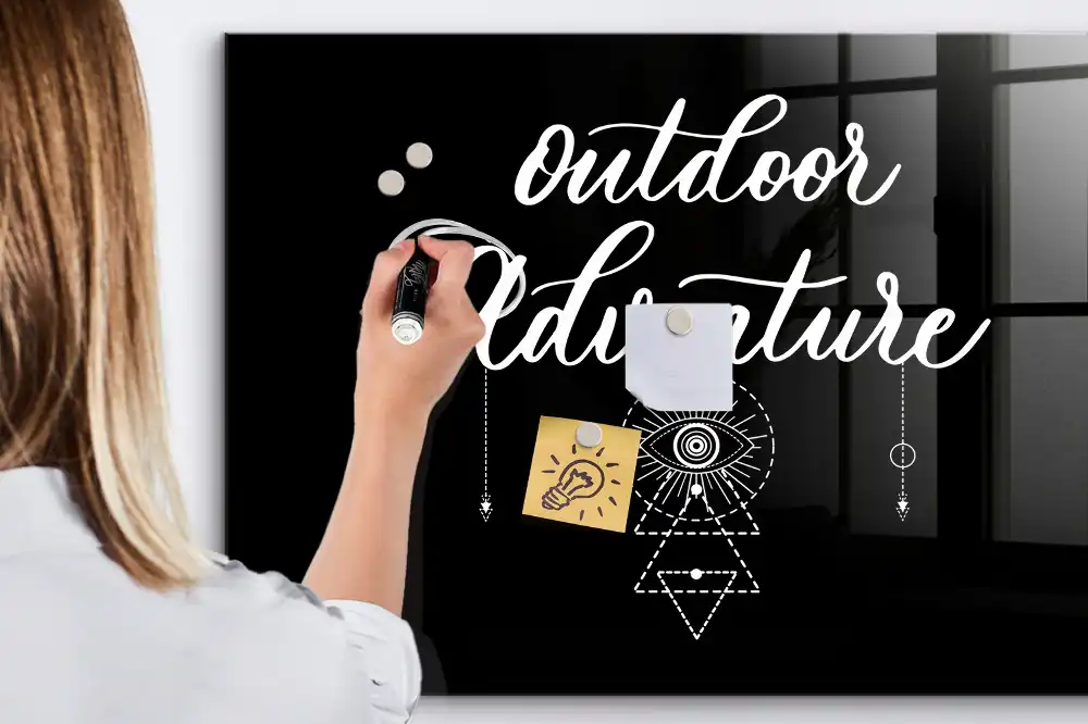 Tablă magnetică din sticlă cu design expediție montană