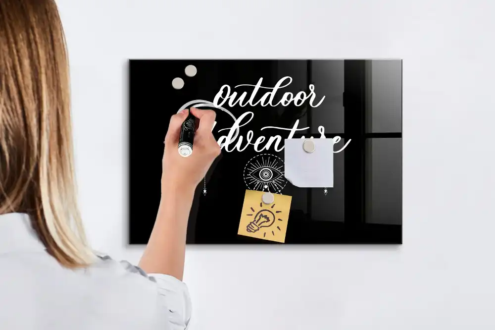 Tablă magnetică din sticlă cu design expediție montană