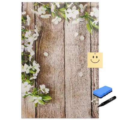 Tablă magnetică de scris cu model floral și fundal cu aspect de lemn