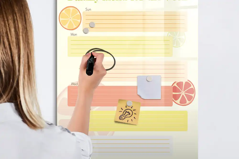 Tablă magnetică pentru planificarea meniului la birou