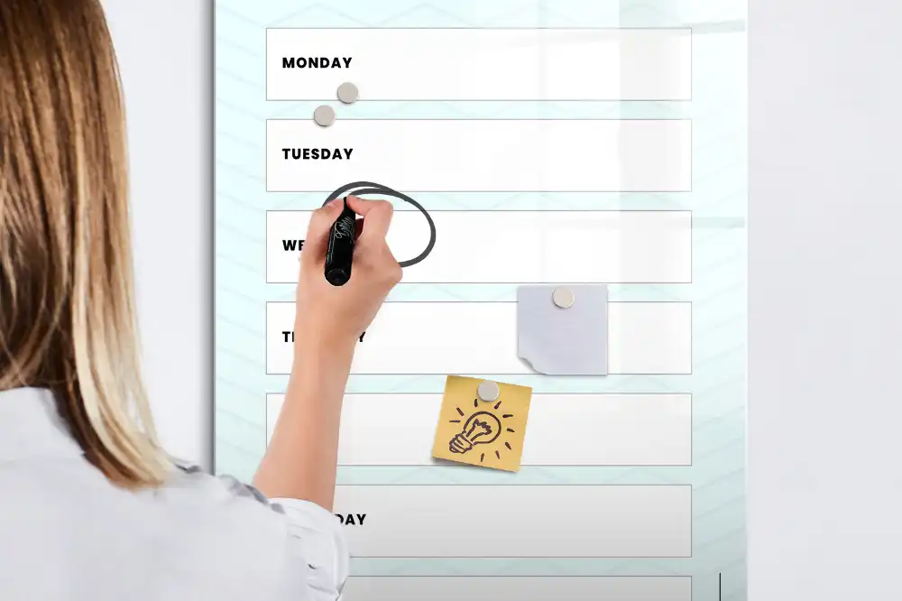 Tablă magnetică pentru birou cu organizator săptămânal