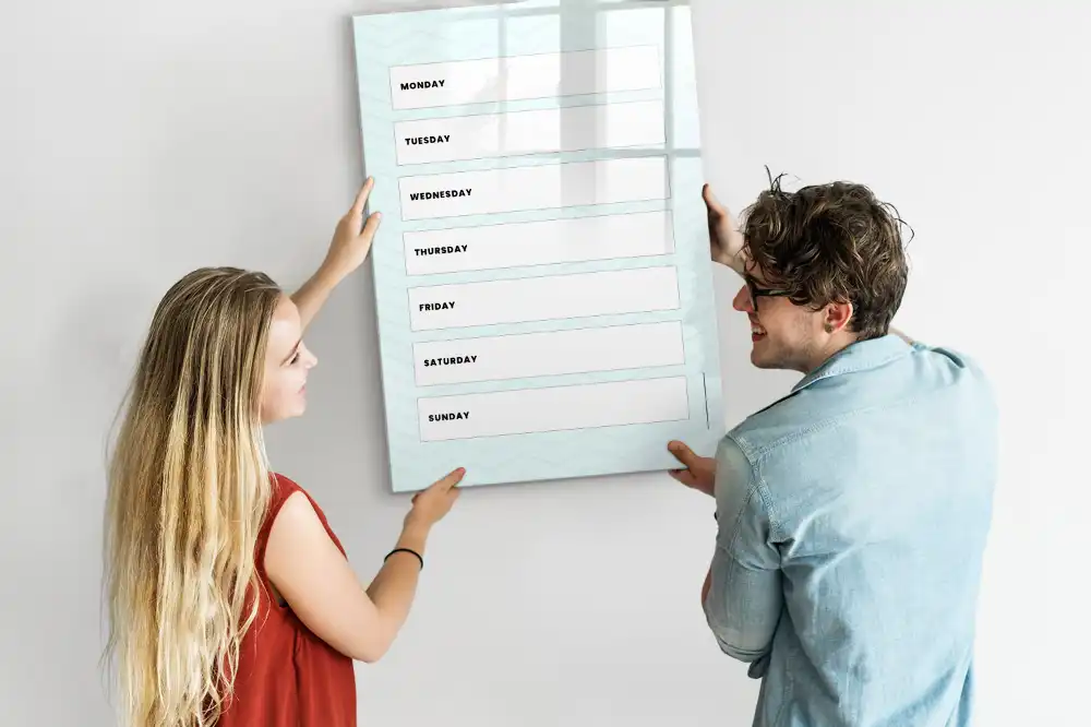 Tablă magnetică pentru birou cu organizator săptămânal