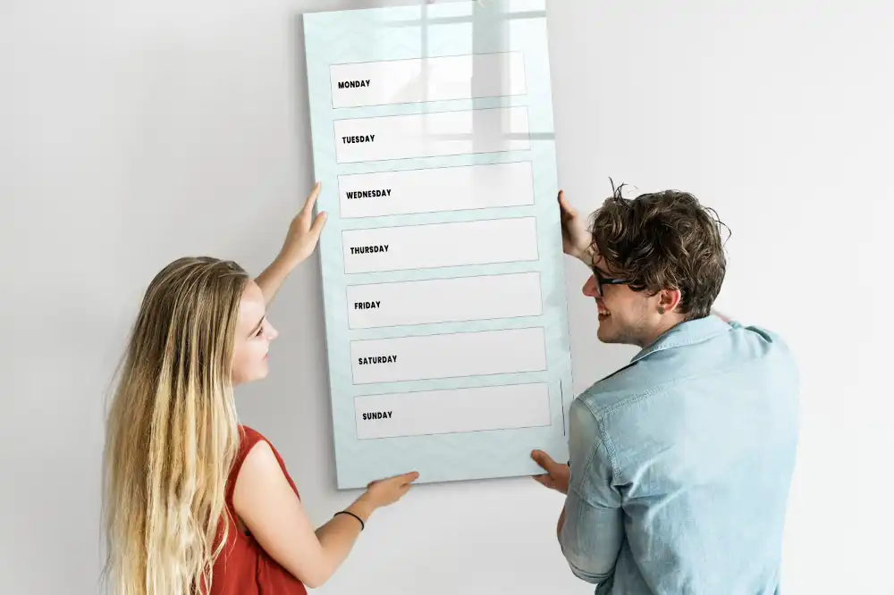 Tablă magnetică pentru birou cu organizator săptămânal