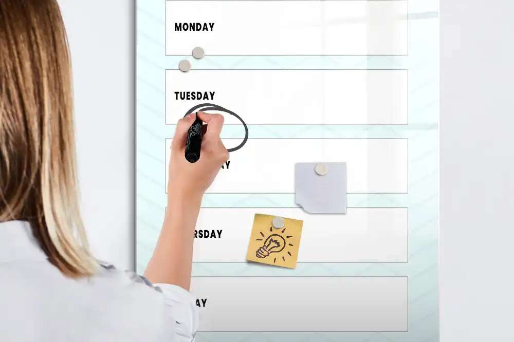 Tablă magnetică pentru birou cu organizator săptămânal
