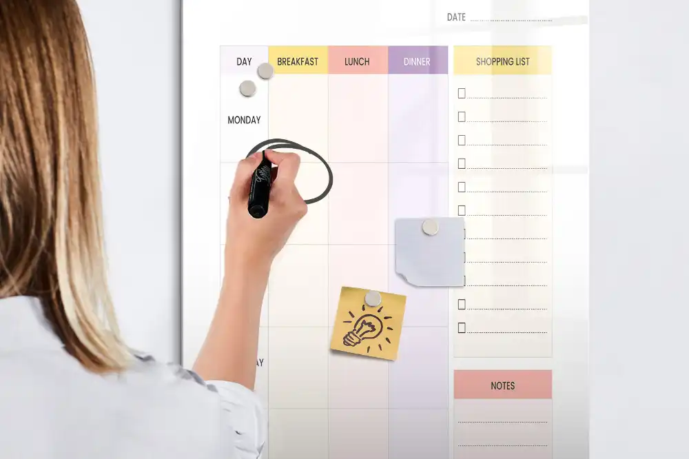 Tablă magnetică de perete pentru planificarea nutriției