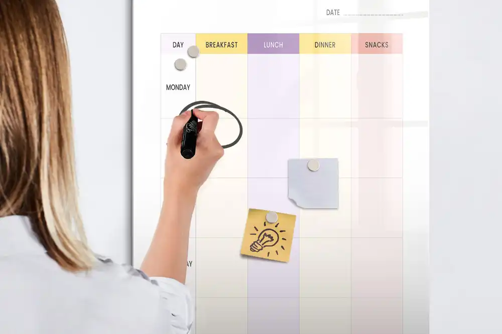 Tablă magnetică pentru planificarea meselor la birou