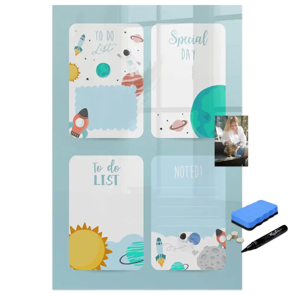 Tablă magnetică de birou cu design calendar cosmic