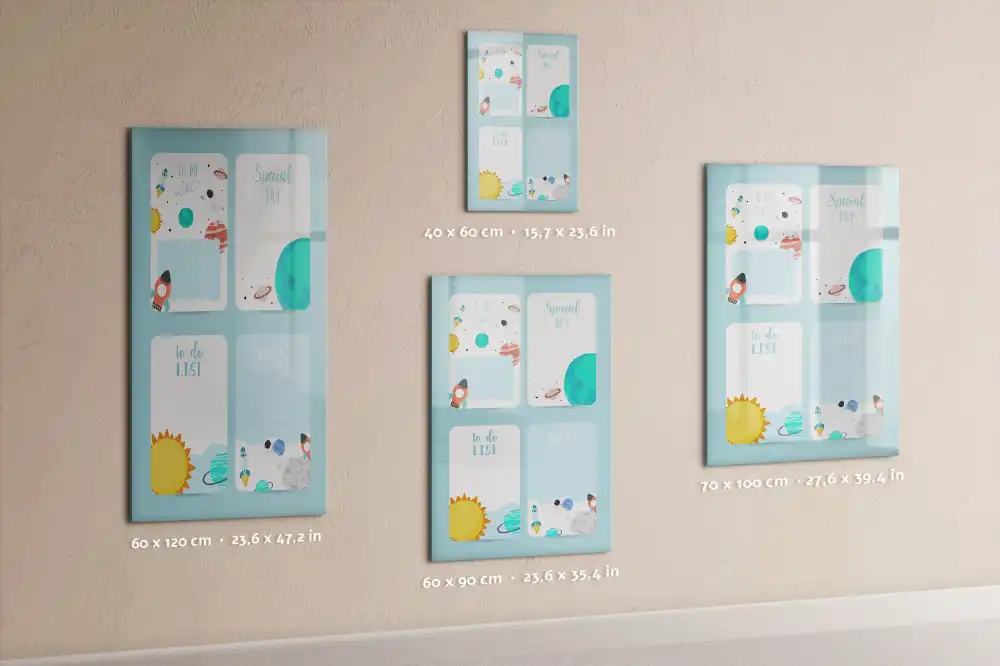 Tablă magnetică de birou cu design calendar cosmic