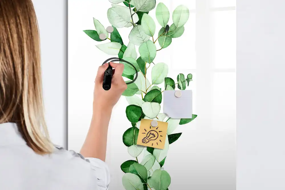 Tablă magnetică de perete cu model de frunze de lăstar verde