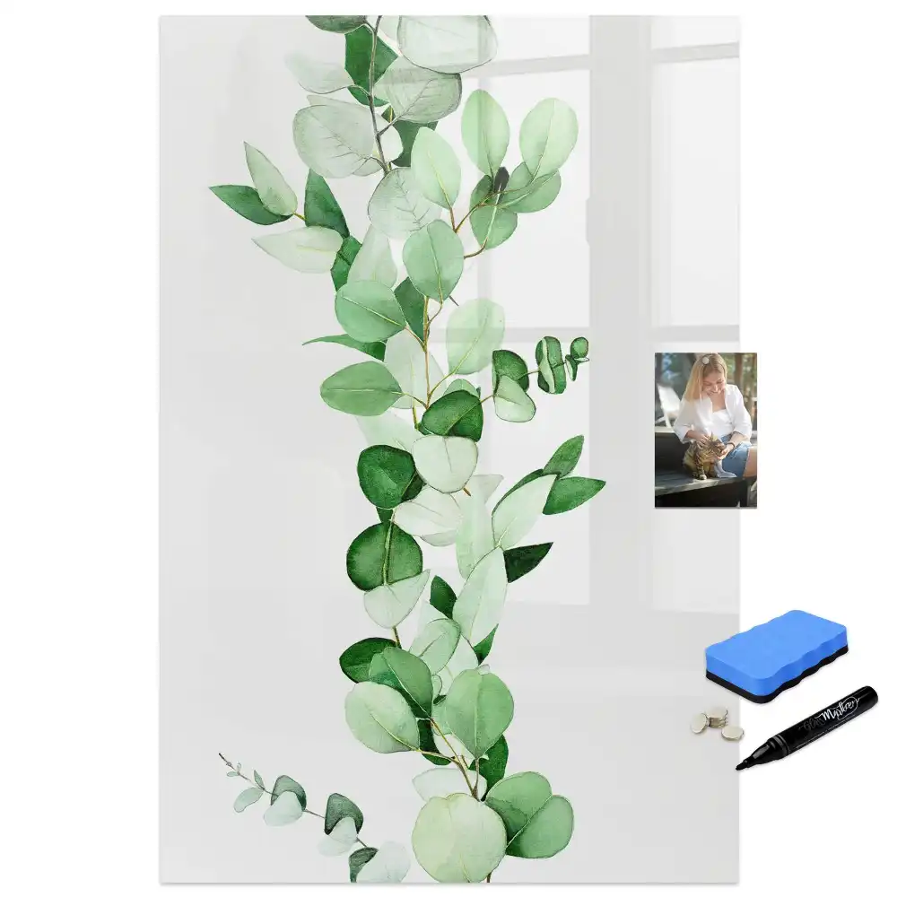 Tablă magnetică de perete cu model de frunze de lăstar verde