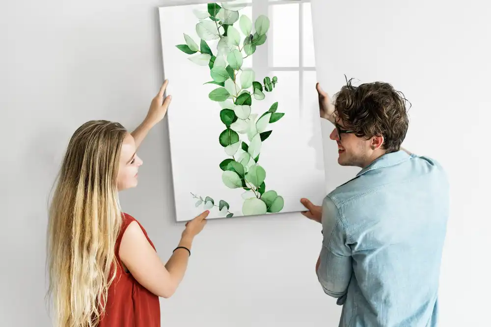 Tablă magnetică de perete cu model de frunze de lăstar verde