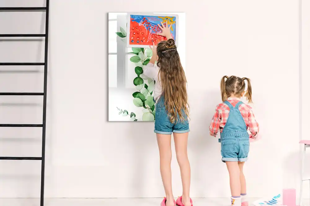 Tablă magnetică de perete cu model de frunze de lăstar verde