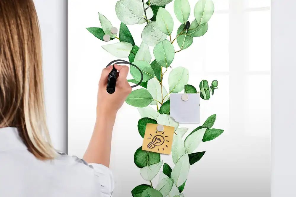Tablă magnetică de perete cu model de frunze de lăstar verde
