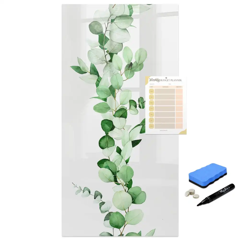 Tablă magnetică de perete cu model de frunze de lăstar verde