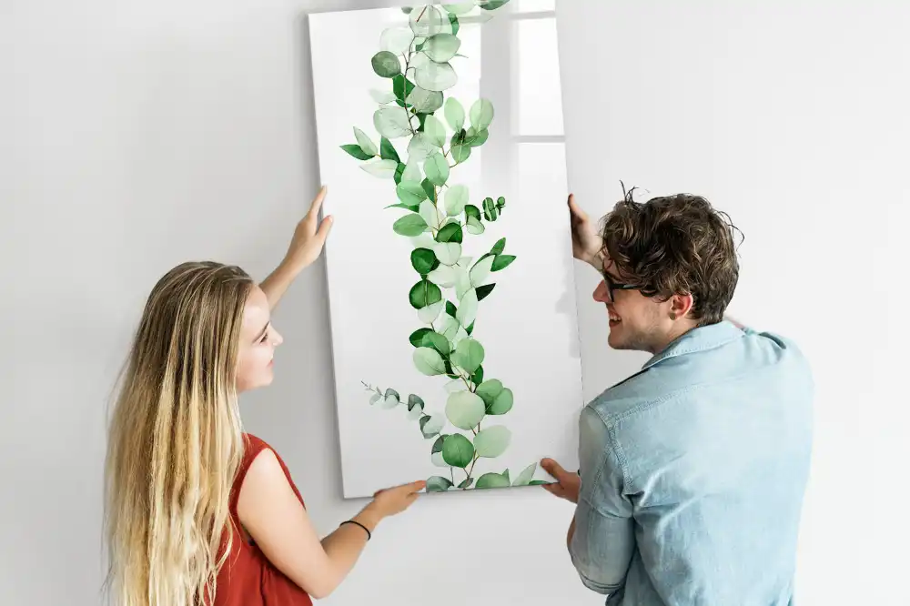 Tablă magnetică de perete cu model de frunze de lăstar verde