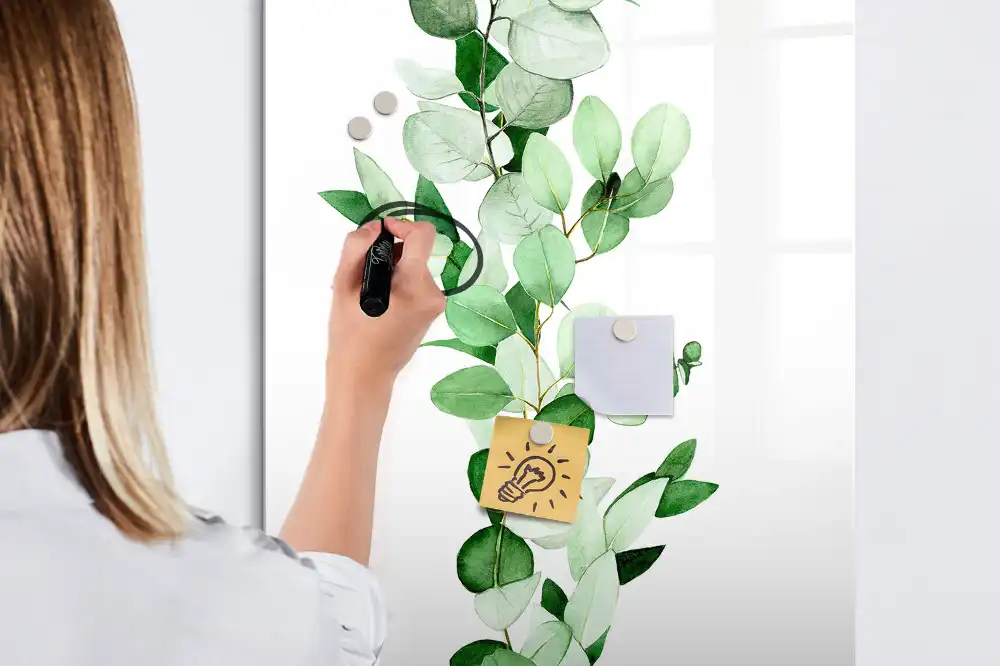 Tablă magnetică de perete cu model de frunze de lăstar verde