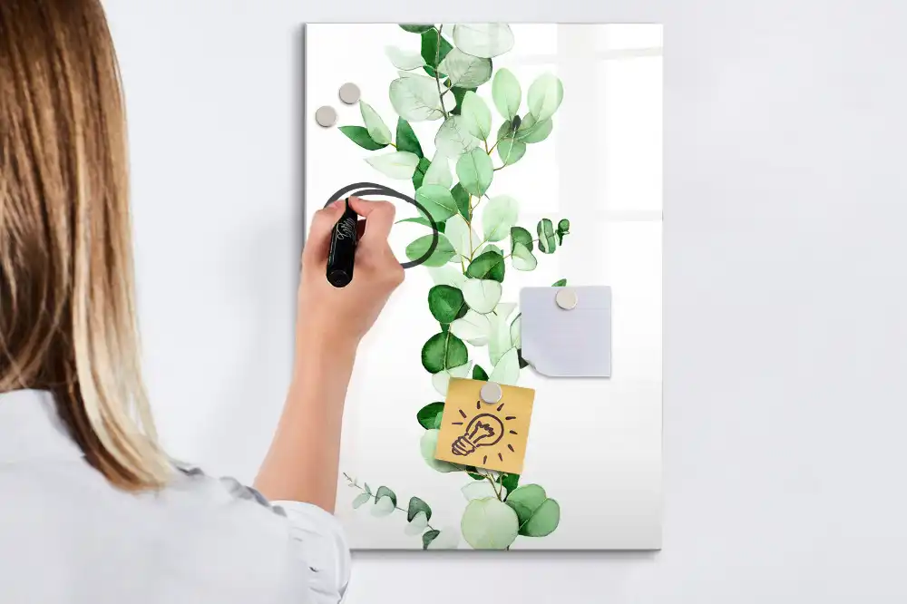 Tablă magnetică de perete cu model de frunze de lăstar verde