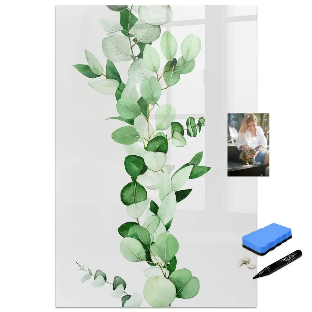 Tablă magnetică de perete cu model de frunze de lăstar verde