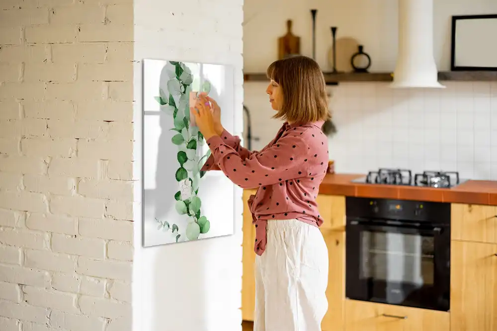Tablă magnetică de perete cu model de frunze de lăstar verde