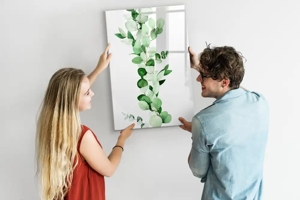 Tablă magnetică de perete cu model de frunze de lăstar verde