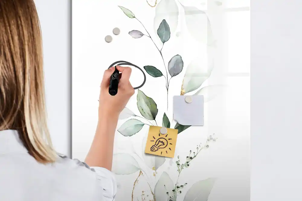 Tablă magnetică de scris cu design crenguță cu frunze