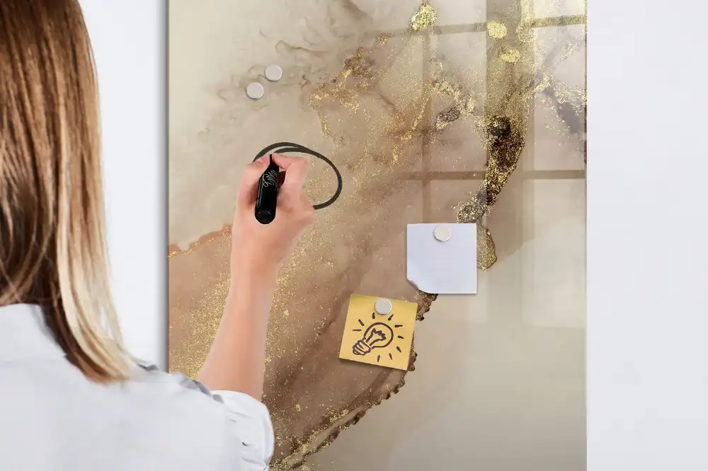 Tablă magnetică de scris cu design marmură și sclipici