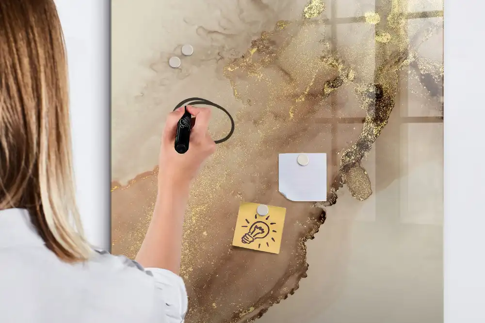 Tablă magnetică de scris cu design marmură și sclipici